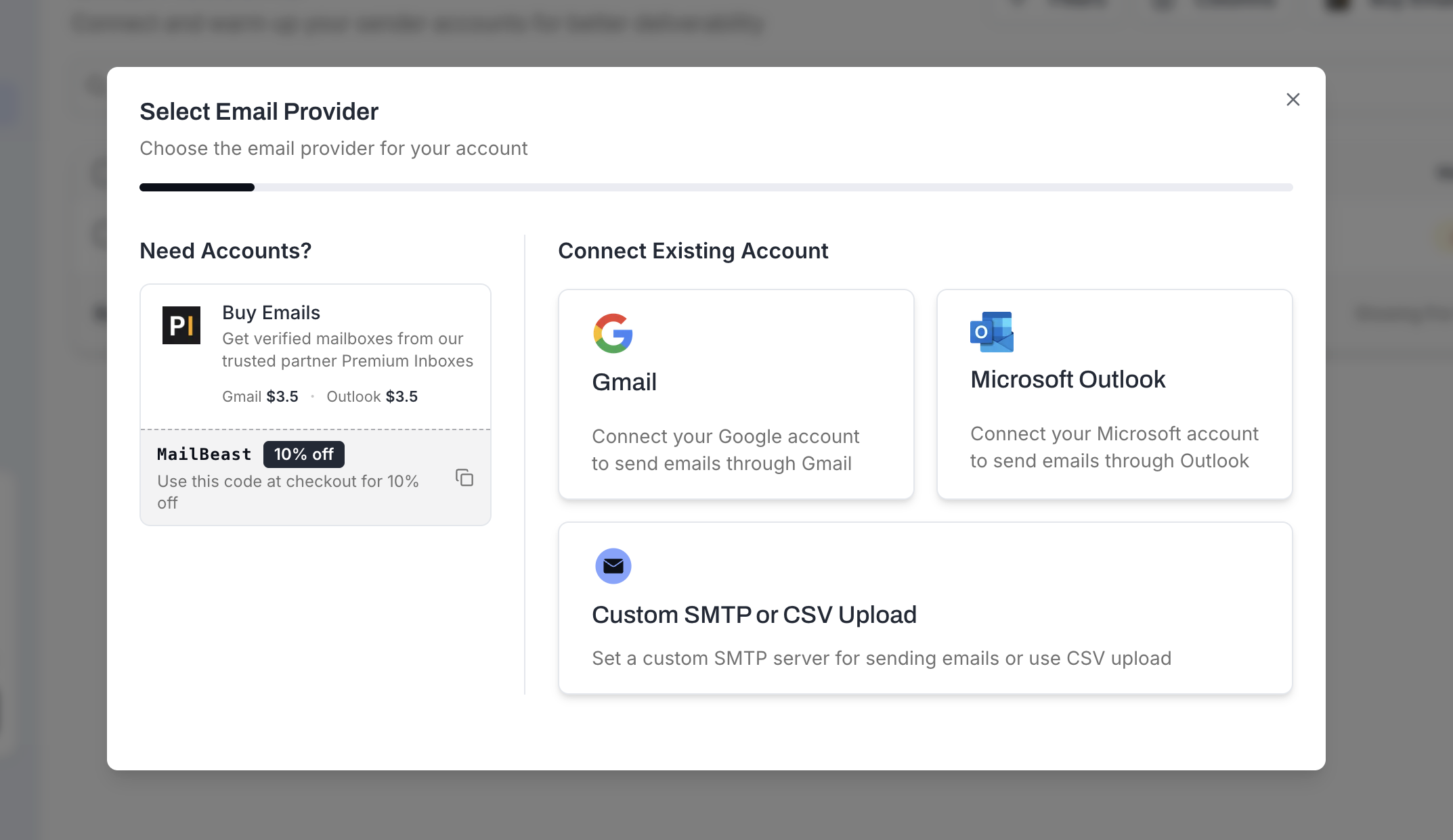 Select Email Provider dialog