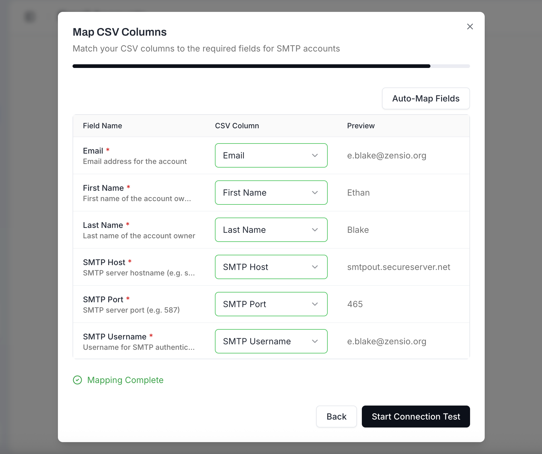 Map CSV Columns - field mapping with preview