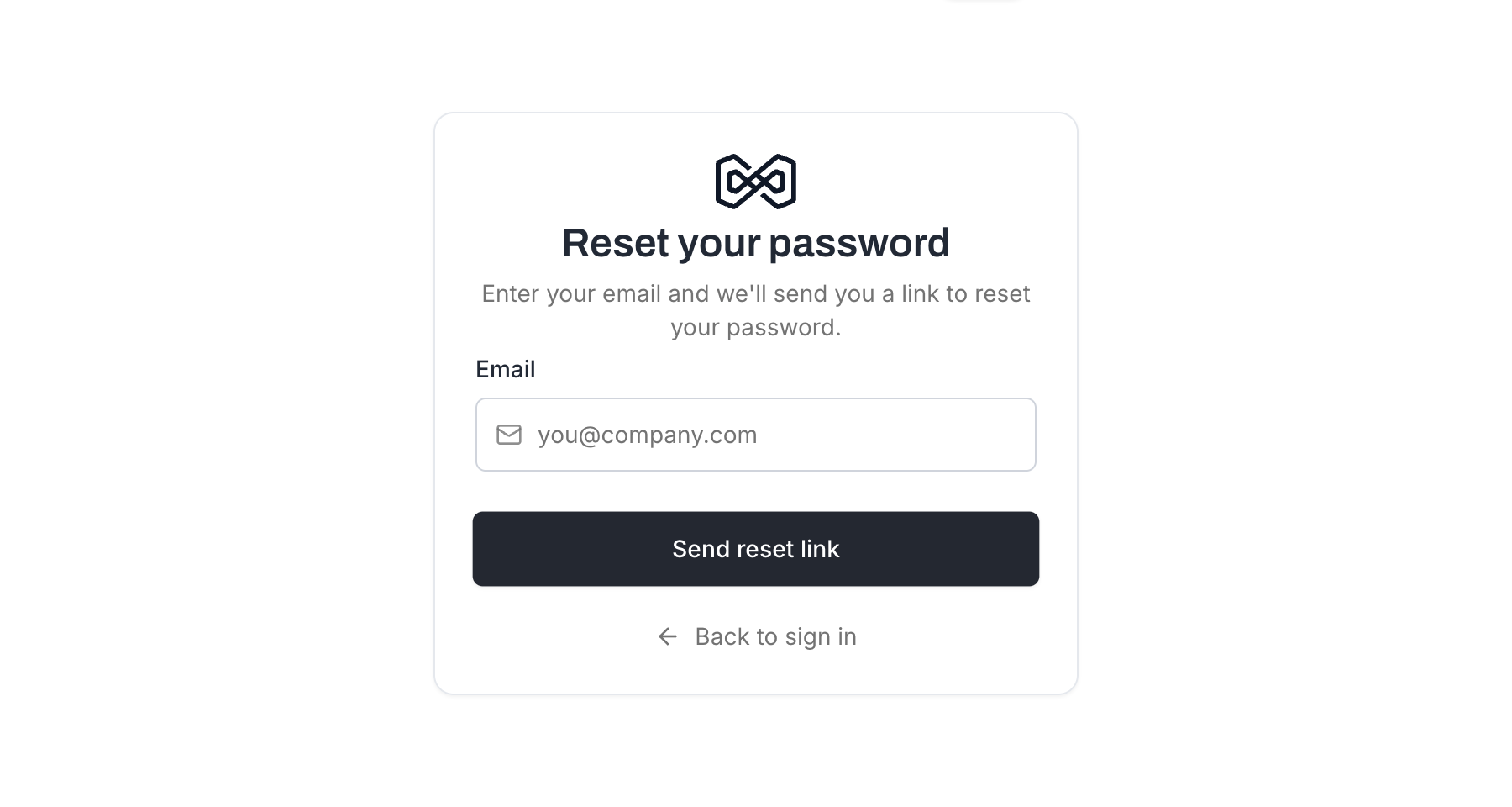 Reset password page with email field and Send reset link button